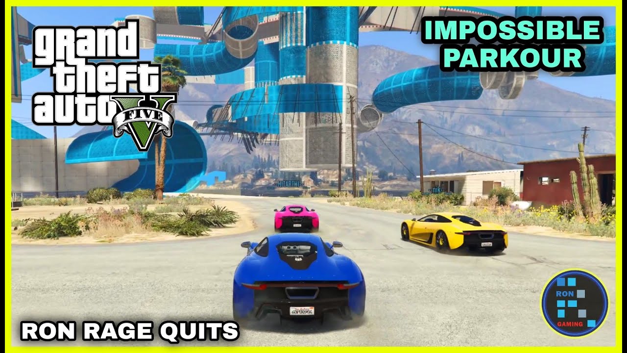 GTA V | Impossible Car Parkour Rage Quit Fun With RON