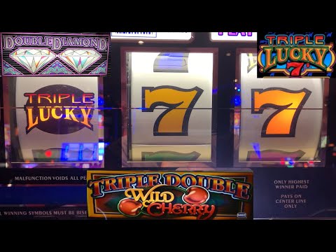 OLD SCHOOL CASINO SLOTS: TRIPLE DOUBLE WILD CHERRY + TRIPLE LUCKY 7S + DOUBLE DIAMOND SLOT PLAY!