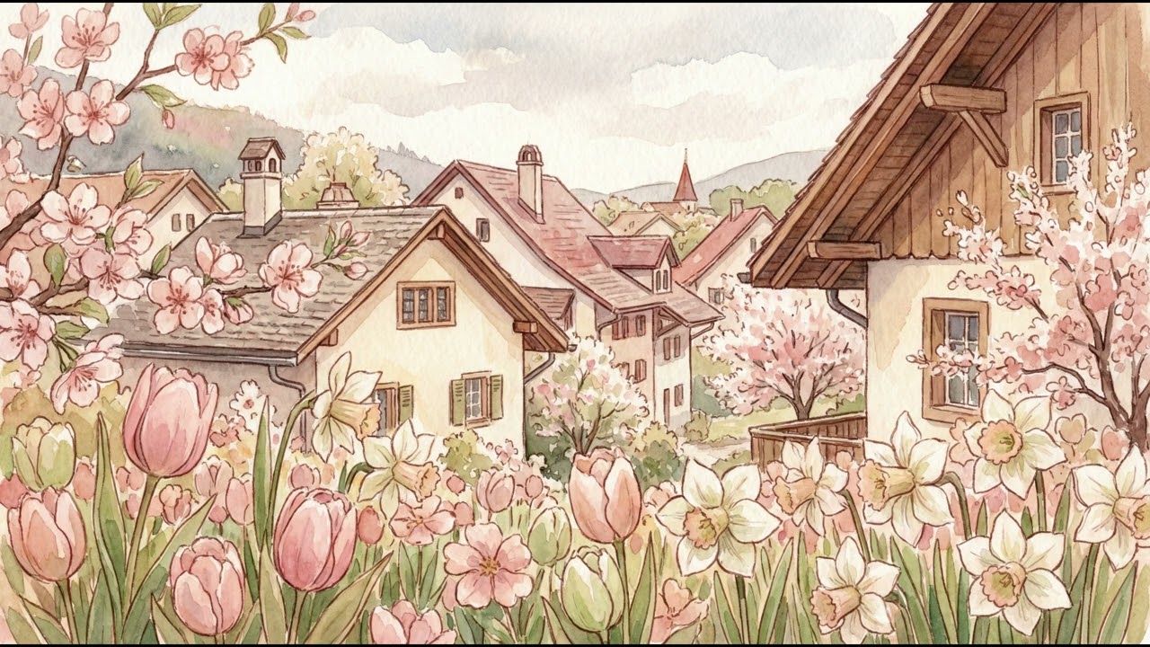 Spring Village Blossom 4K | Cozy Cottagecore Floral Town TV Art Display Background