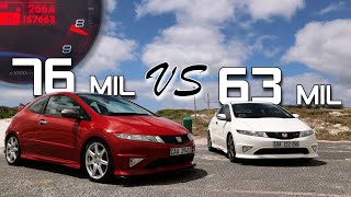 CIVIC Type R FN2 76 mil VS 63 mil Exhaust Sound | Cold Start, Pulls, Lift