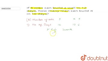 If 5 men can build a wall in 12 days, how many men can build it in 10 days?  | 7 | UNITARY METHO...