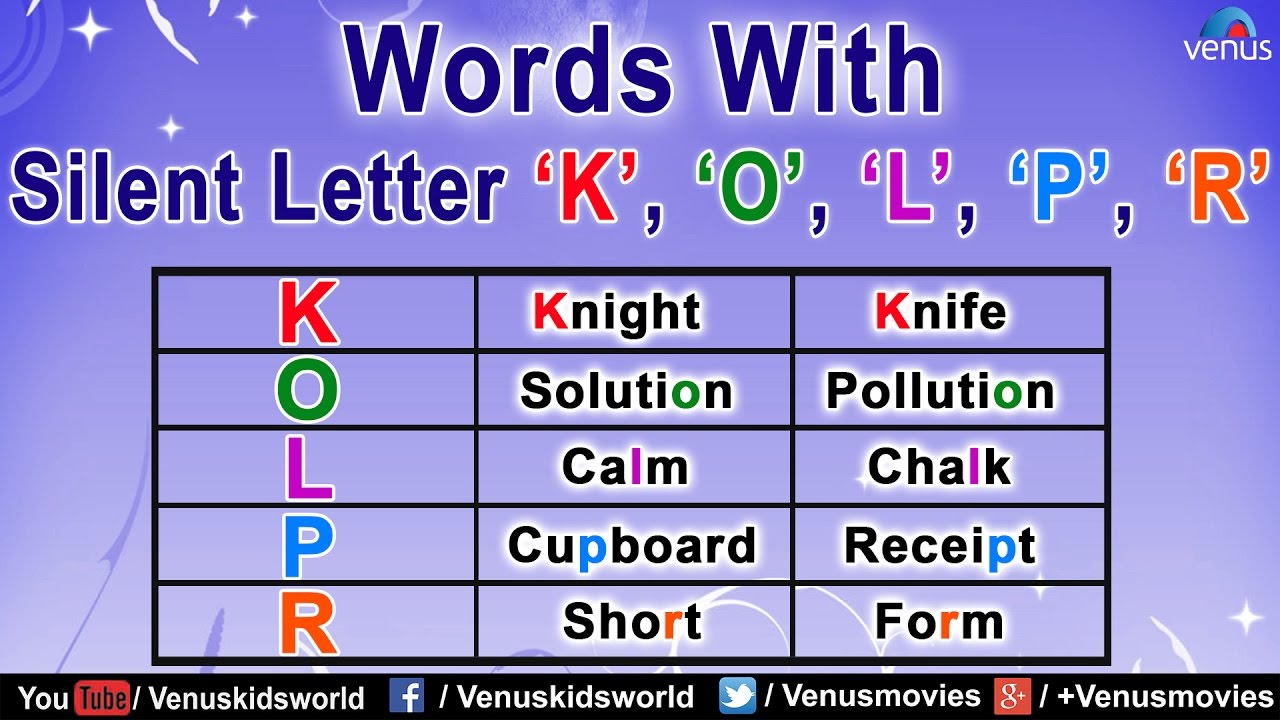 Words With Silent Letter K O L P R Youtube