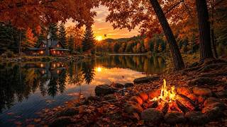 Cozy Lakeside Campfire🔥🍂Soothing Fall Nature Ambience for Calm Afternoon😴Stress Relief, Meditation