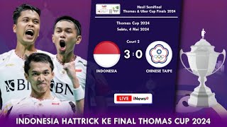 Hasil Indonesia 3-0 Chinese Taipe Semifinal Thomas Cup 2024. Indonesia Ke Final #thomasubercup2024 by Ngapak Vlog 7,736 views 9 days ago 2 minutes, 12 seconds