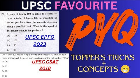 Train Based Tricks in 5 Seconds🔥 UPSC EPFO & CSAT | SSC, CAT, BANK , RAILWAY EXAMS| PYQ Solved
