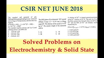 Solved Problems on ELECTROCHEMISTRY & SOLID STATE- CSIR June 2018
