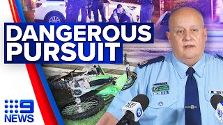 Sydney teens injured after colliding motorbike with taxi in police pursuit | 9 News Australia