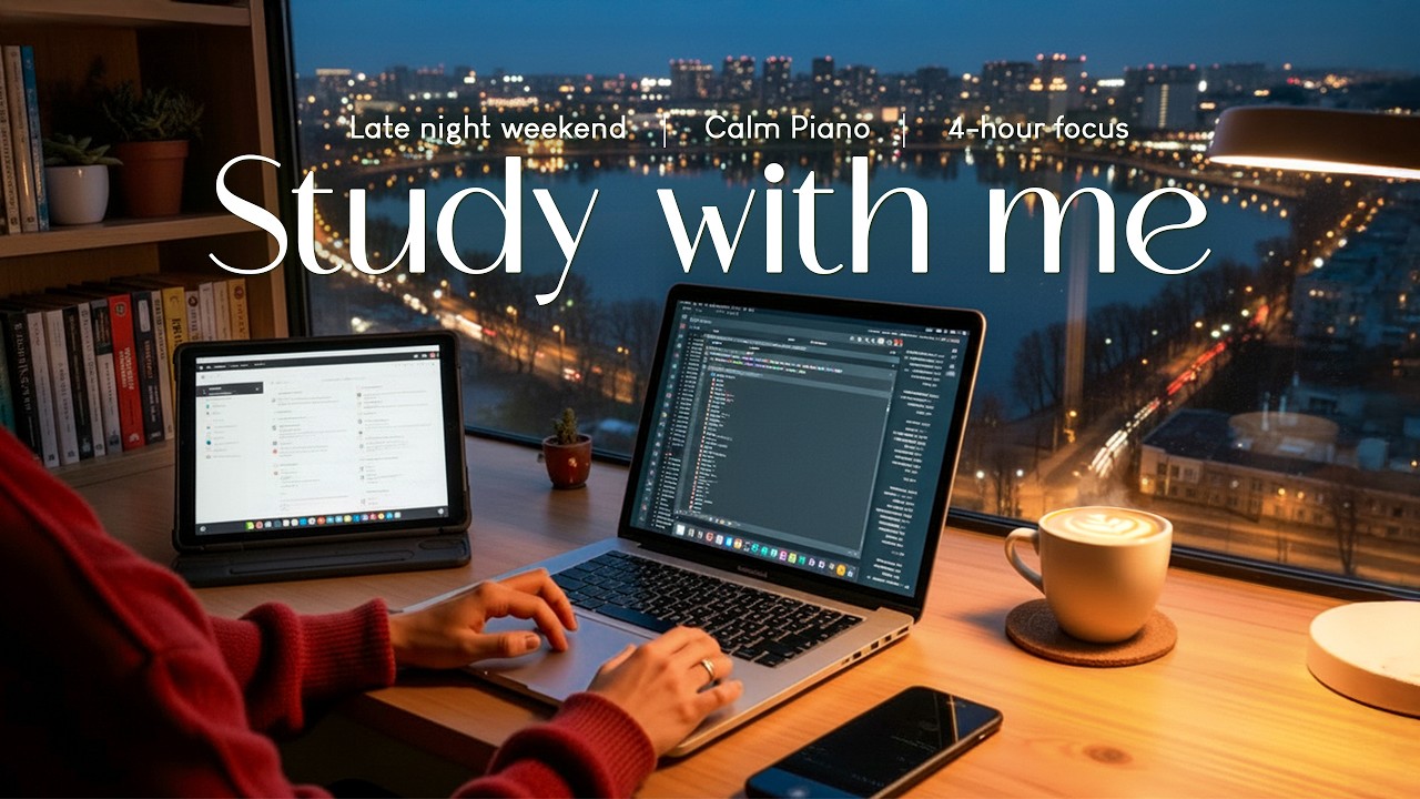 Youtube Study 4-HOUR STUDY WITH ME π Late Night Focus π Calm Piano & Quiet Ambience π ...