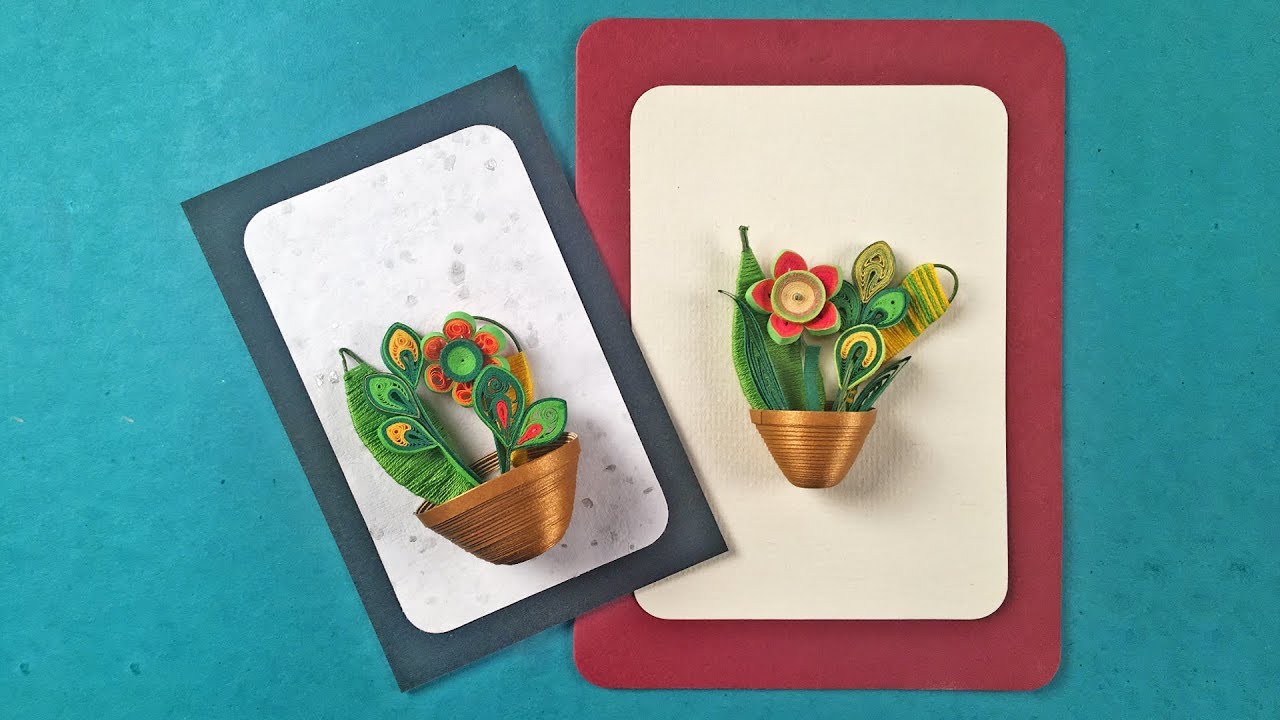 Paper Quilling Flower Card Design Quilling Miniature Flower Pot In 3D