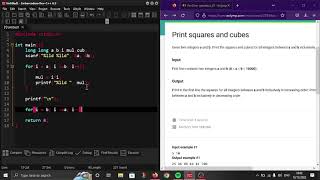 Printf squares and cubes in C programming language. #Eolymp problem 8532.