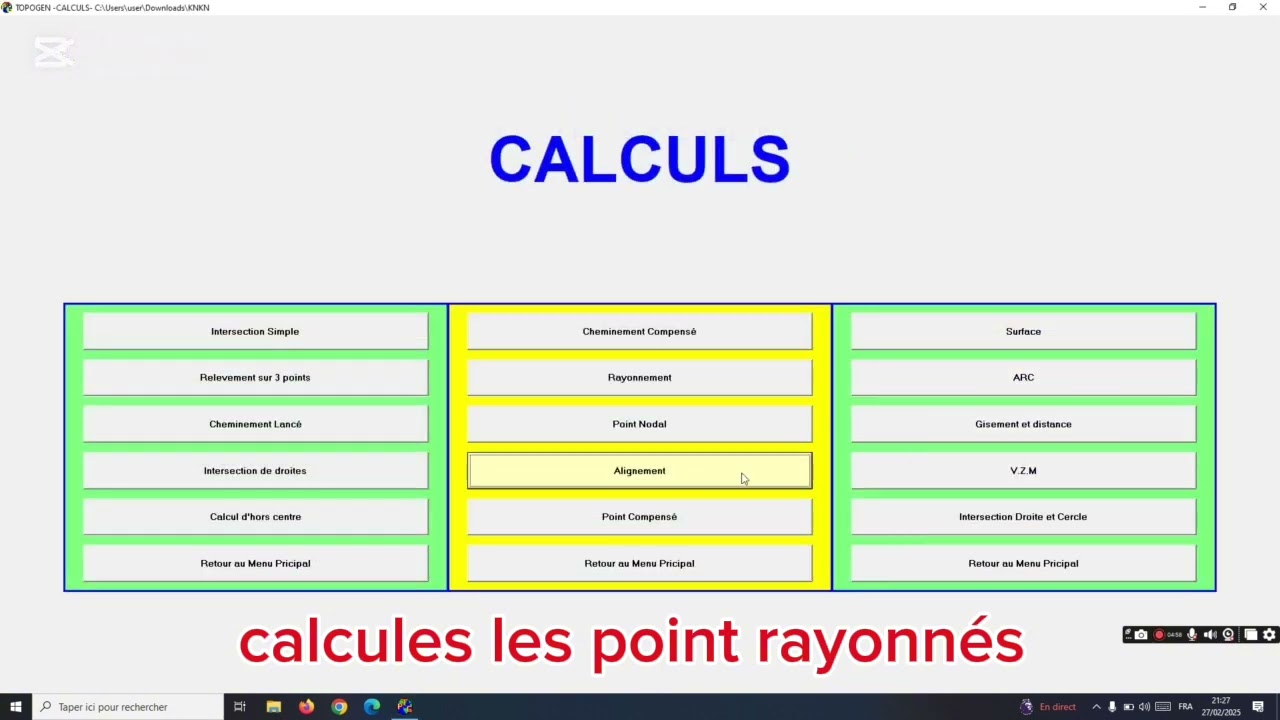 calcul cheminement encadré + rayonnement sur TOPOGEN