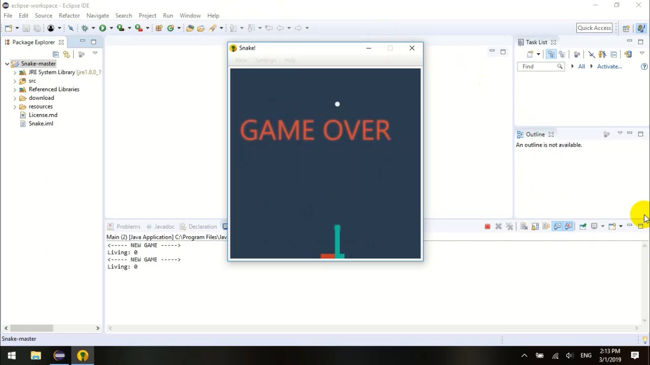 snake game in java source code