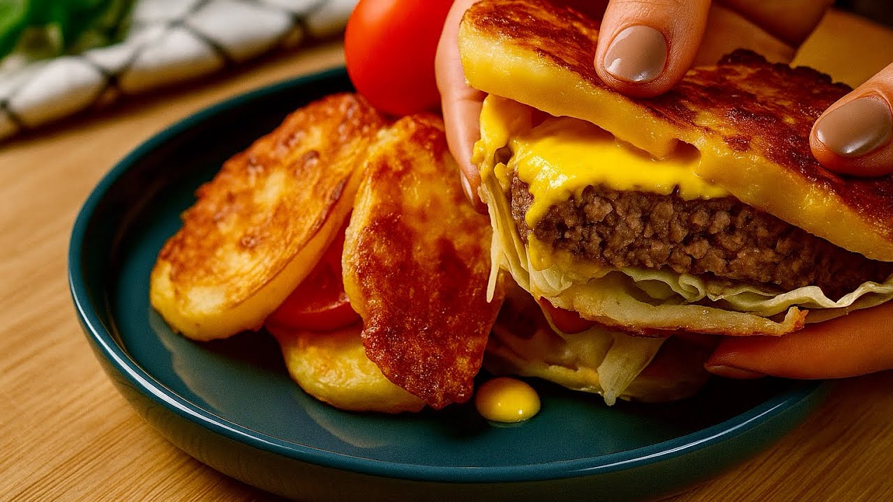 No Bread Homemade Burger | Crispy Potato & Cheese Layers!