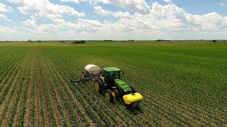 aerial shot of tractor in field