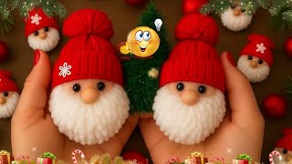 Super Easy Yarn Gnome (or Santa)Ornament 🎅 No Knitting Needed /Christmas Ornaments #gnome#diy 