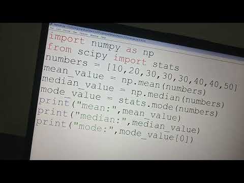 Capa de Python code to find Mode,Median and Mean/ Numpy and Scipy libraries used/ code to learn python 