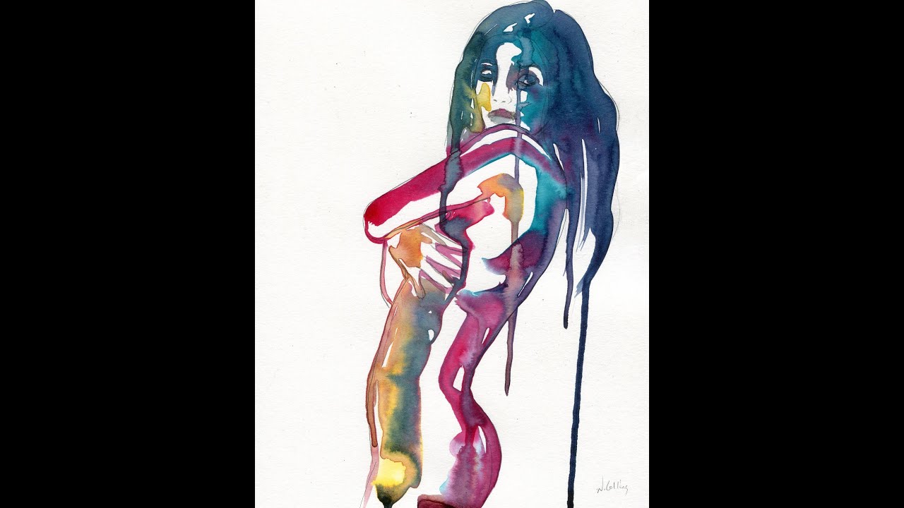Easy ink drip technique nude woman painting colorful