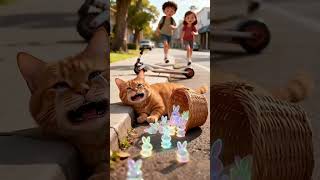 🐰✨ Cute Cat Scooter Chaos | Neon Bunny Figures Flying Everywhere#CuteCat#ScooterFun