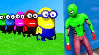 GTA 5 Epic Ragdolls RED SPIDERMAN VS RED MINION VS GREEN MINION (Euphoria Physics & Funny Fails)