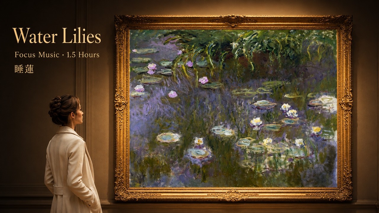 Water Lilies by Monet 🪷 1.5-Hour Focus Music in a Quiet Gallery