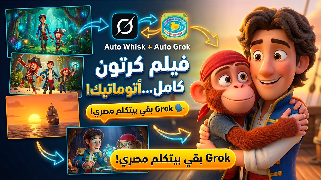 جروك (Grok) بقي بيتكلم مصري 😱 | اصنع فيلم كرتون كامل متكلم تلقائيًا بالذكاء الاصطناعي – مجانا 100%