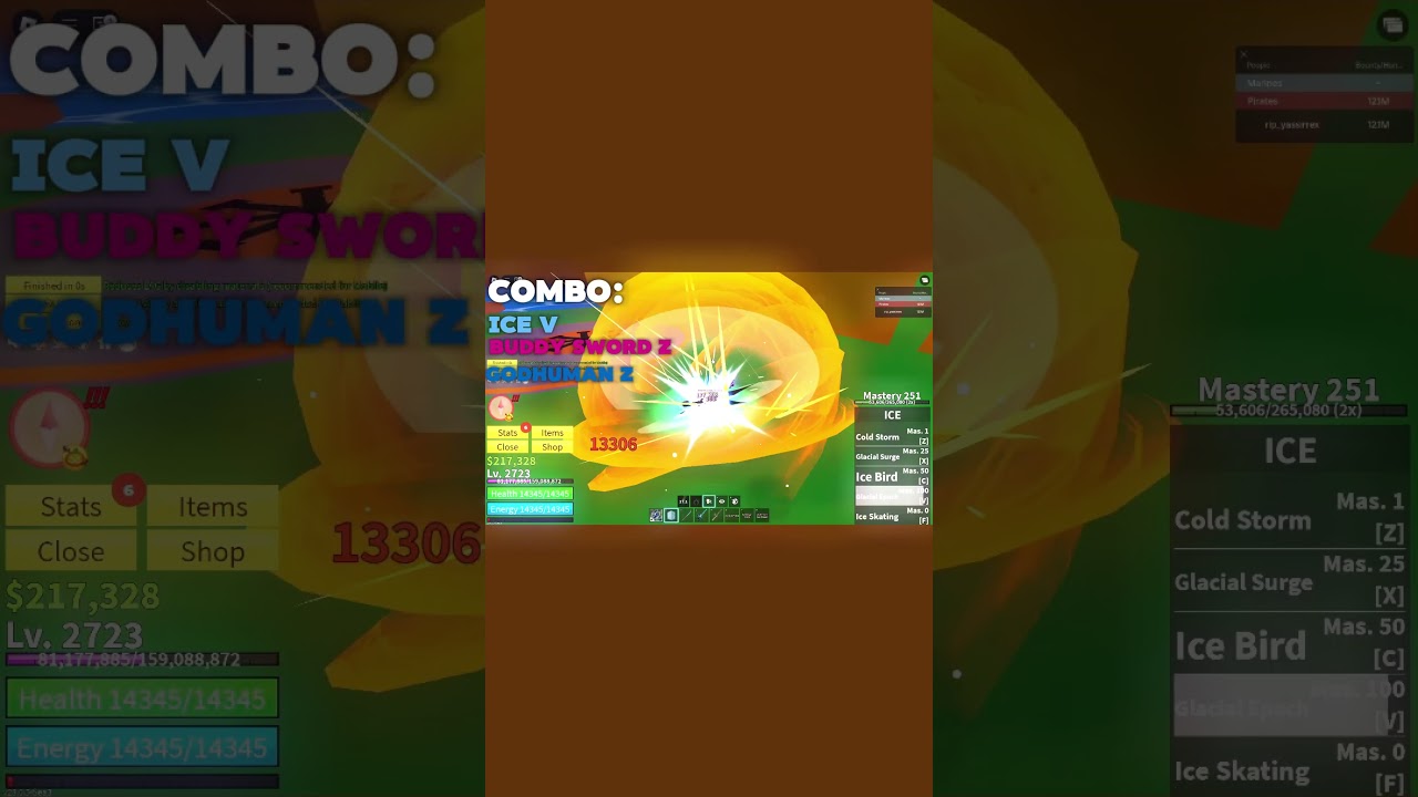 ONE SHOT ICE COMBO WITH BUDDY SWORD 