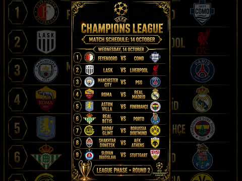 UEFA Champions League Full Schedule — Wednesday 14 October 🏆⚽ #football #realmadrid