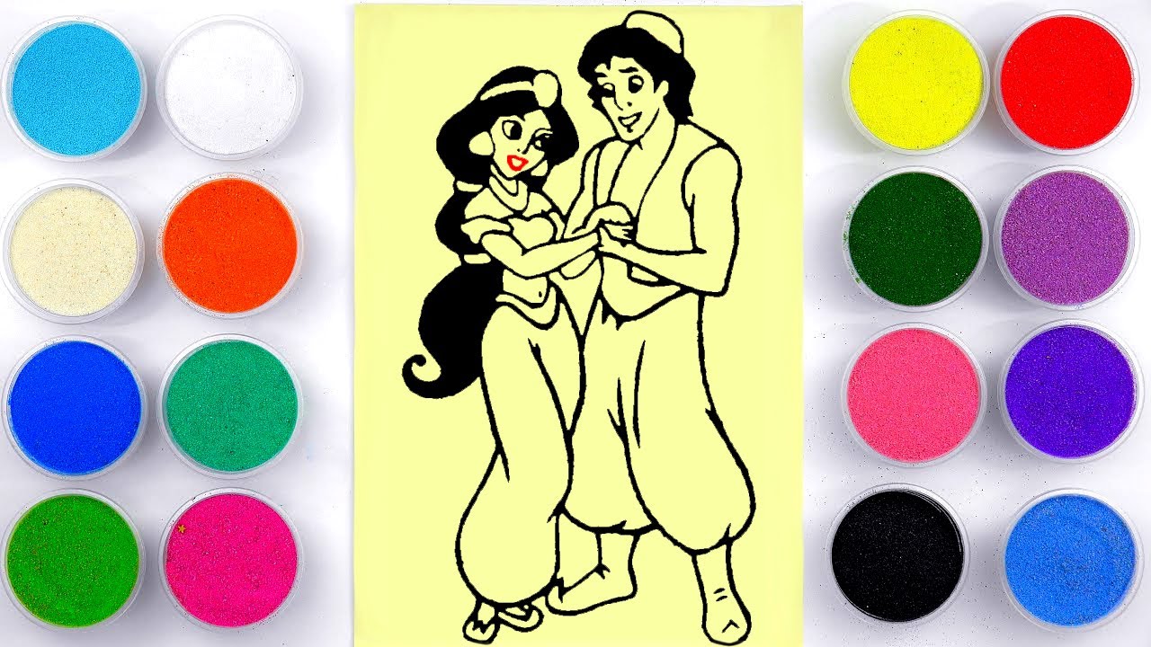 Sand painting Aladdin and Jasmine Disney princess