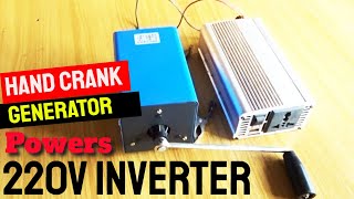 Hand Crank Generator Powers 220V Inverter