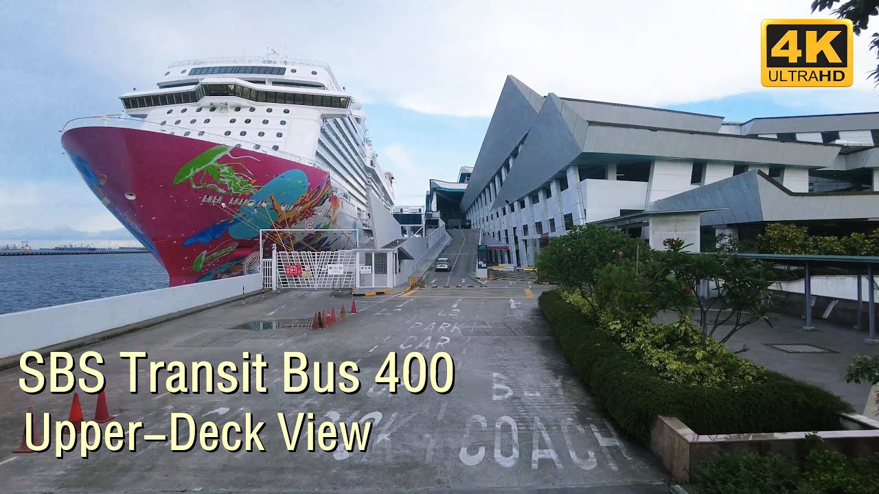 Singapore SBS Bus 400 Upper-deck view - Garden By the Bay - Marina Barrage - Marina Bay Cruise Ctr