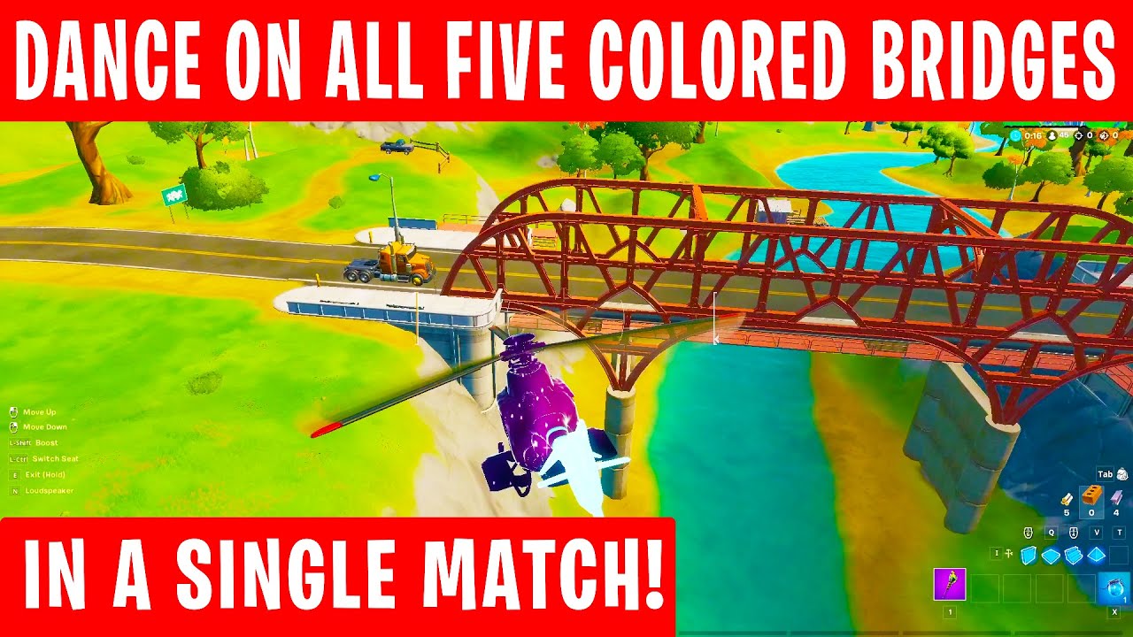 Dance on all Five Colored Bridges in a Single Match - Fortnite
