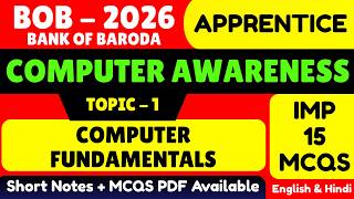 Computer Fundamentals MCQS | BOB Apprentice 2026 | BOB Apprentice Computer Awareness PDF Notes 2026