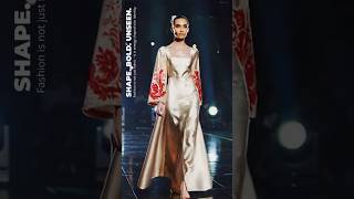 Golden silk with red embroidery in avant-garde fashion shorts | Fusion of heritage and future