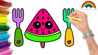 How to draw a watermelon | Easy cute drawing | fruit drawing | coloring | Art | painting | kids Art