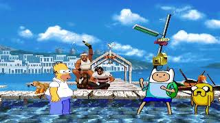 KOF MUGEN elastigirl Donald duck fred flinstone Homer Simpson vs Fin&Jake Kity katswel Spongeob crow
