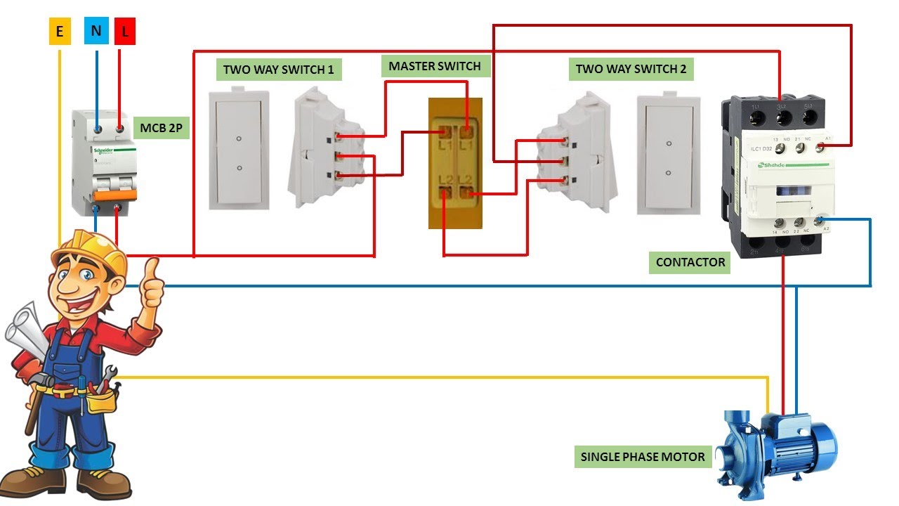 управление однофазным двигателем с 3-х мест