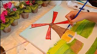 A Stunning Acrylic Painting of a Windmill in Just 60 Seconds!