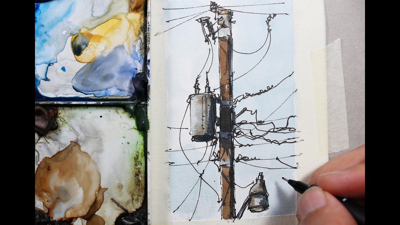 Line and wash pole in full real time watercolor and pen by Nil Rocha ...