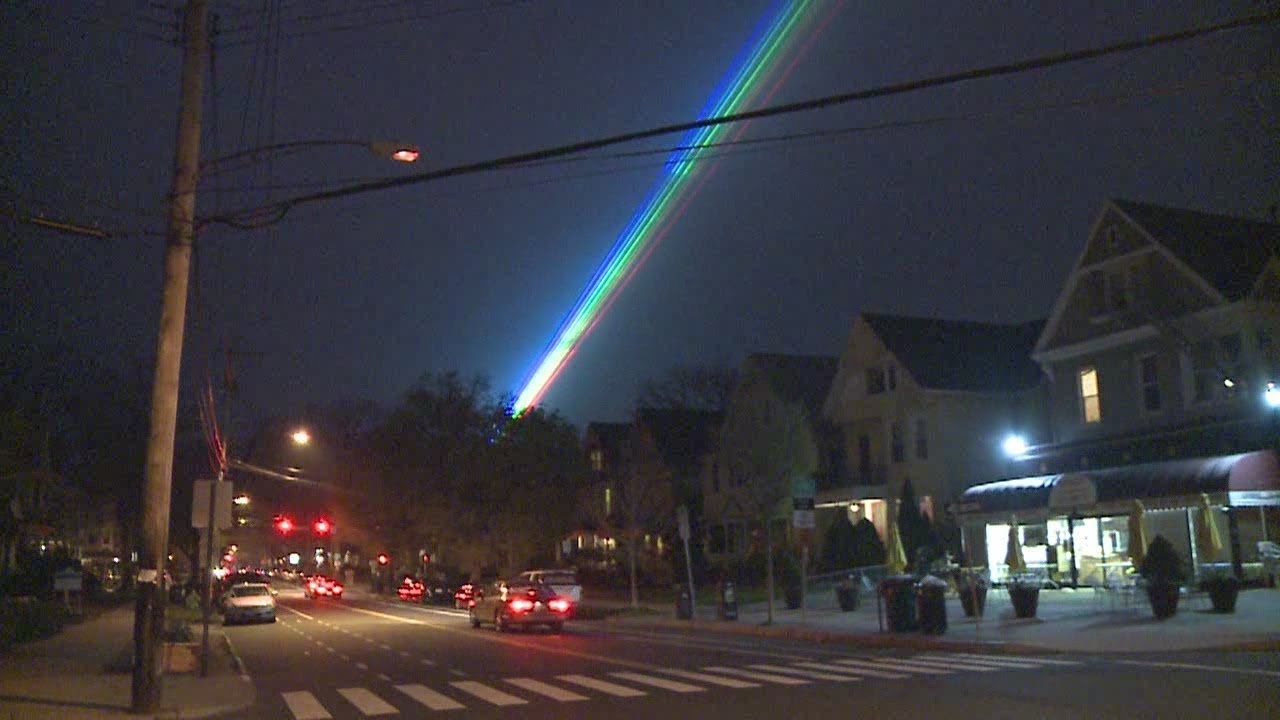 New Haven celebrates birthday with laser light rainbow