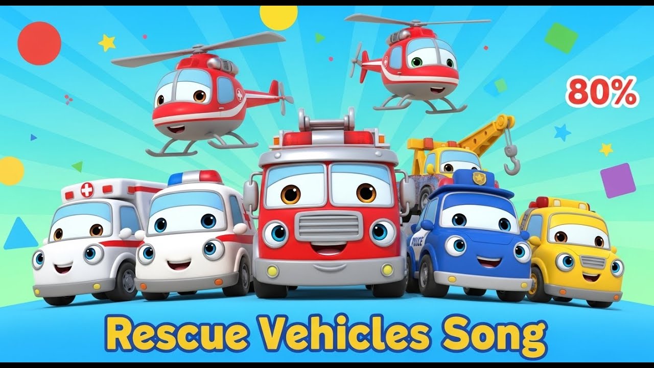 Five Rescue Vehicles Song 🚒🚑🚓🚁 | Firetruck, Ambulance & More | Kids Rescue Vehicles Song