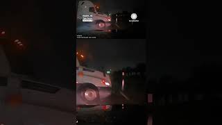 Dashcam: Absolute chaos as semi loses grip on wet road