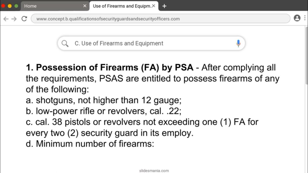 SECURITY PERSONNEL QUALIFICATIONS, FIREARMS AND EQUIPMENT (LEA 3