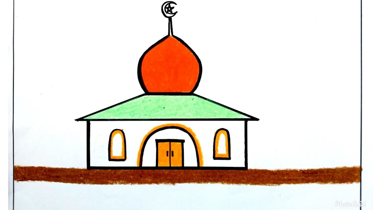Cara Menggambar dan Mewarnai Masjid, Menggambar Masjid Dengan Mudah