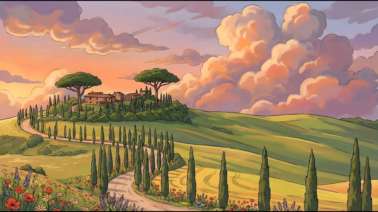 Tuscany Relaxing, Deep Focus - Sunset Road in Chianti