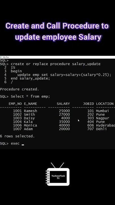 Create and Call Procedure in PL/SQL | Procedure to Update Salary of an ...