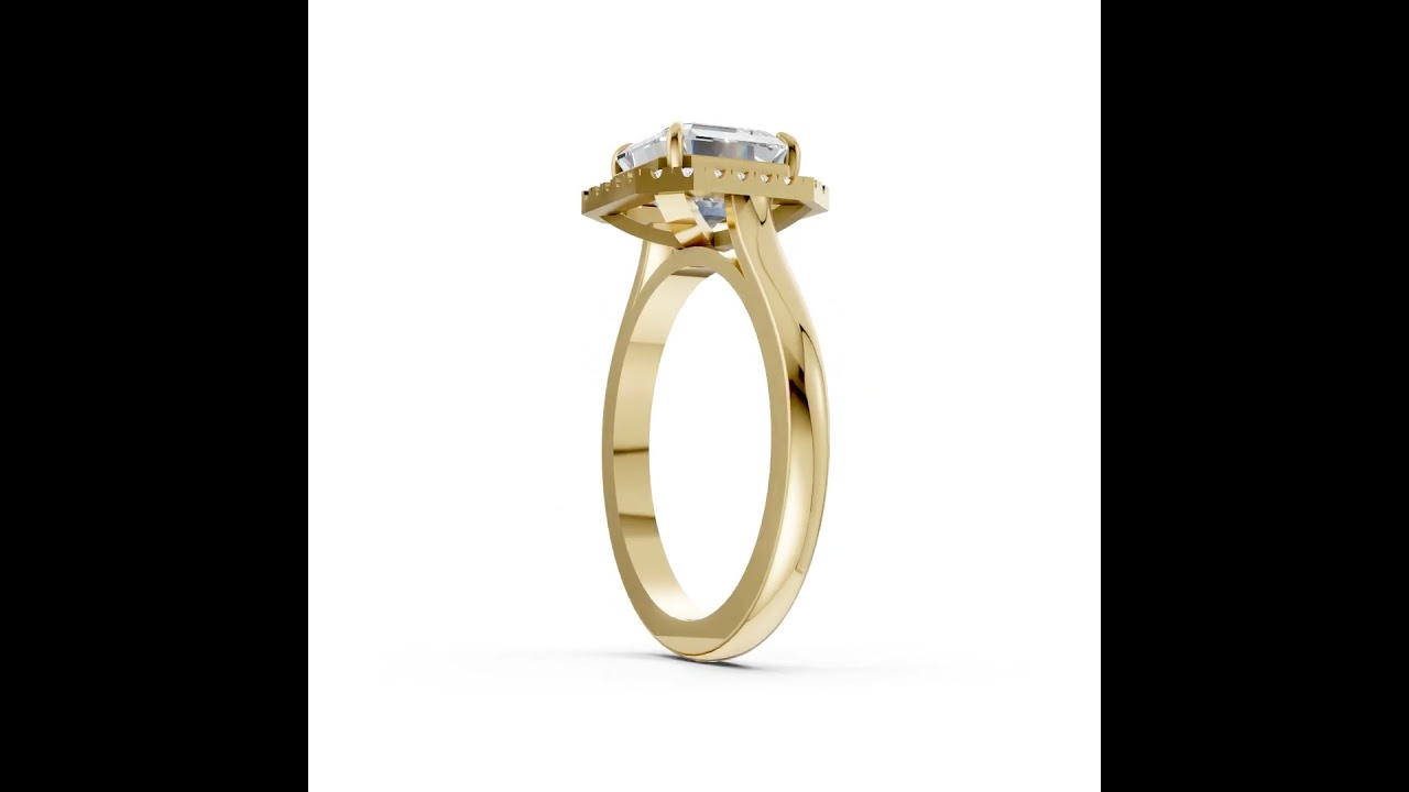 Asscher Brilliant Cut Halo Diamond Cathedral Shank Ring