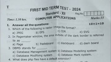 12th Computer Applications First Mid Term Question Paper 2024 English medium