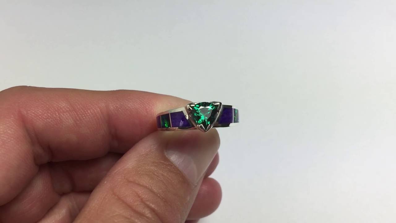 Lab Opal Ring with a Lab Created Emerald Set in Sterling Silver