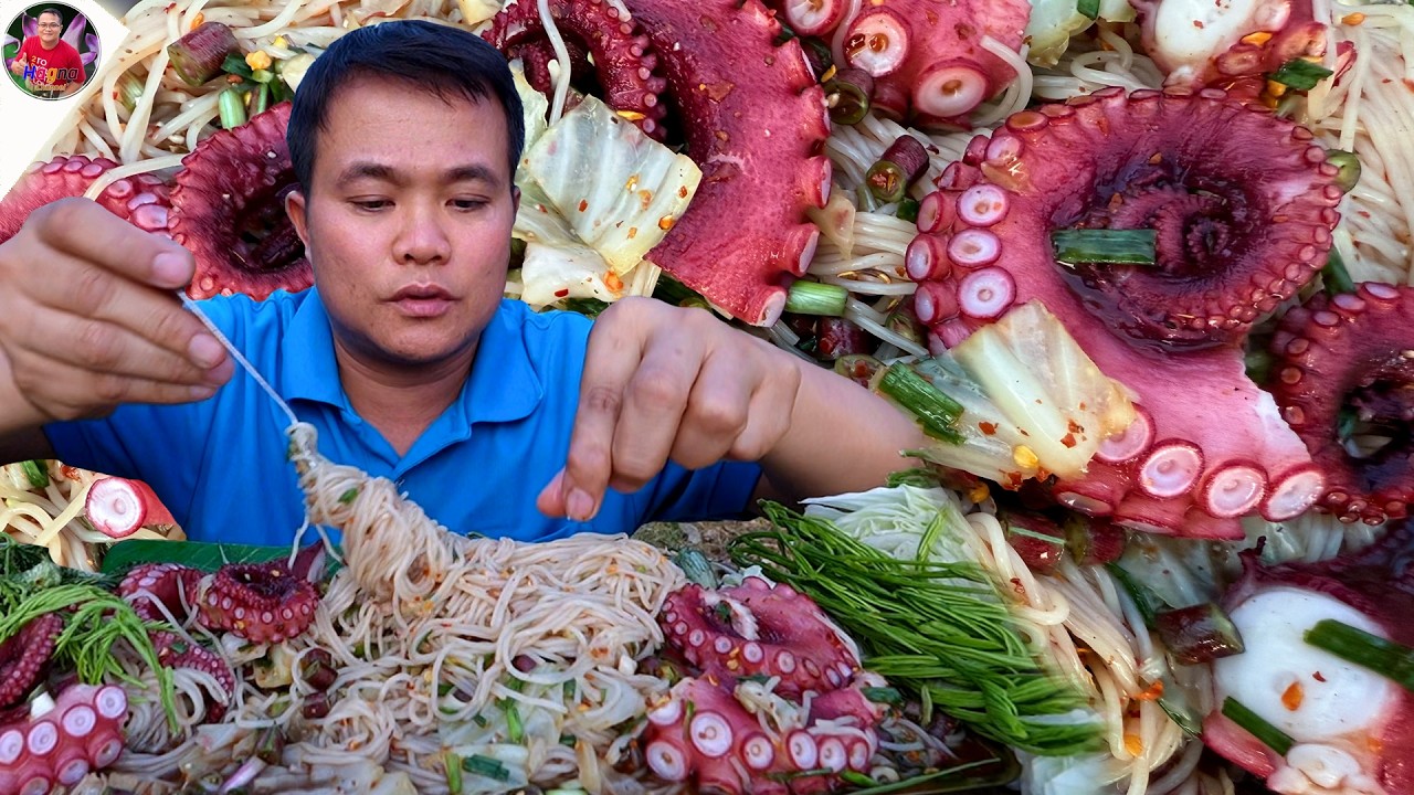 ก้อยซั่วข้าวปุ้น หนวดหมึกทาโกะ หมุนติ้วๆ แกล้มยอดผักขา มะระขี้นกกรอบๆ แซ่บๆ จ้วดๆ สุดยอดคัก