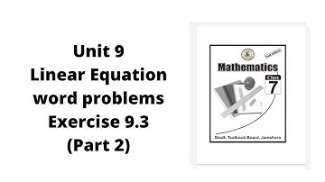 Unit 9  Linear Equation  Exercise 9.3 (Part 2) | class 7 math | JEST PST | Academy For All